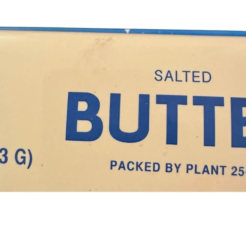 Ceramic Butter Dish with Yellow Butter Stick Design and Blue Base